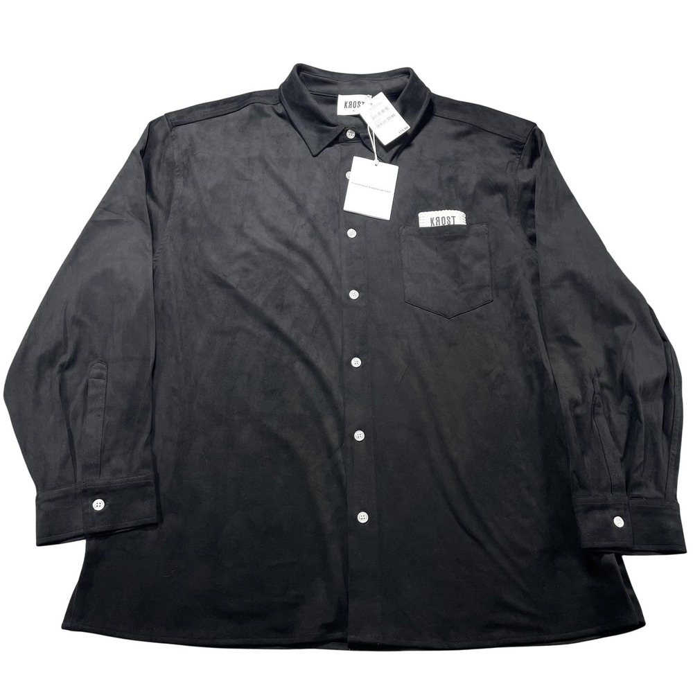 KROST Shirt Mens XL Black Solid Button Front Long Sleeve‎ Woven Polyester